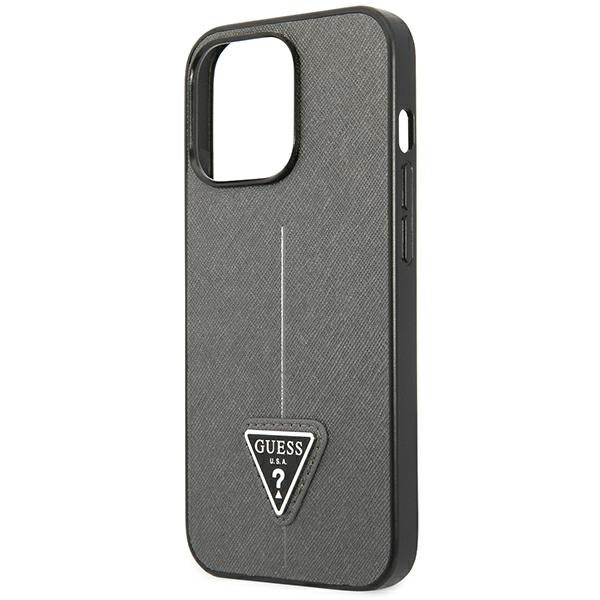 Guess iPhone 14 Pro Saffiano Σκληρή Θήκη με Πλαίσιο Σιλικόνης - Silver - GUHCP14LPSATLG
