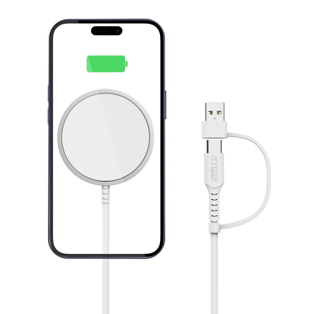 Tech - Protect QI15W - A25 Ασύρματος Φορτιστής MagSafe με Καλώδιο με Υποδοχές USB και Type - C - White