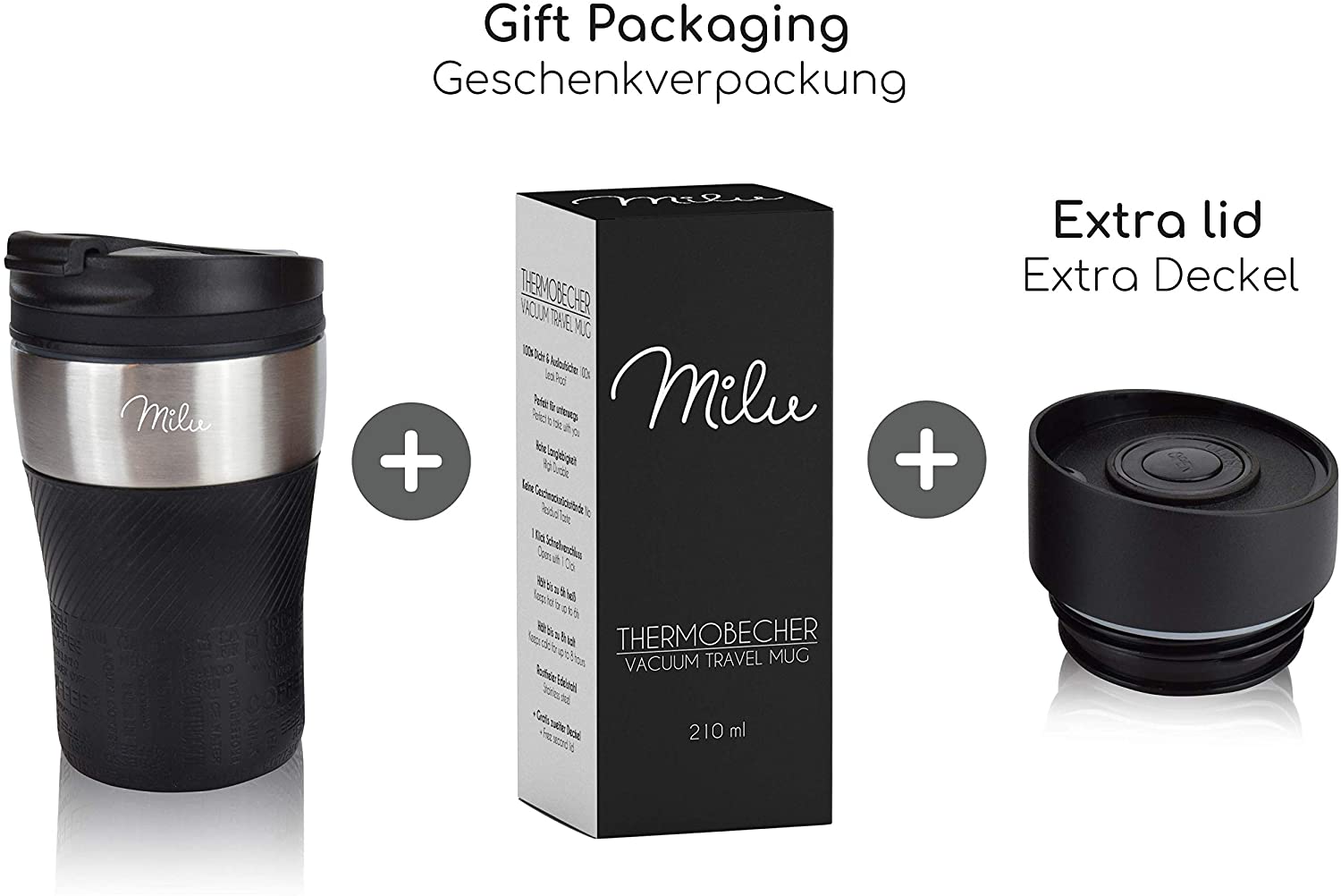 Milu T3 Κούπα Θερμός Από Ανοξείδωτο Ατσάλι - 100% Στεγανή - 210 ml - Black - 6116