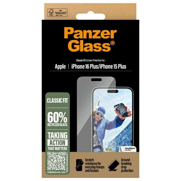 PanzerGlass iPhone 16 Plus Classic Fit Αντιχαρακτικό Γυαλί Οθόνης - Διάφανο
