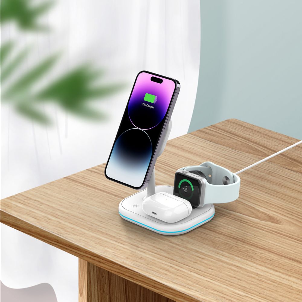 Tech - Protect QI15W - A27 3in1 Ασύρματος Μαγνητικός Φορτιστής MagSafe - White