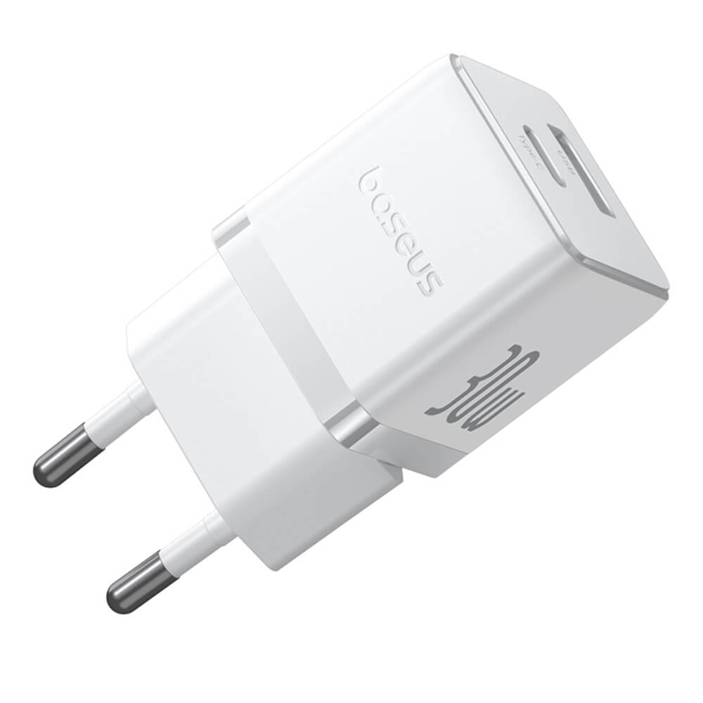 Baseus Palm Οικιακός Φορτιστής Γρήγορης Φόρτισης 30W με 1 Θύρα Type - C και 1 Θύρα USB και Καλώδιο Type - C to Type - C - Moon White