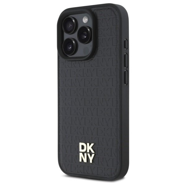 DKNY iPhone 16 Pro Max - Repeat Pattern Stack Logo MagSafe - Σκληρή Θήκη με Επένδυση Συνθετικού Δέρματος - Black