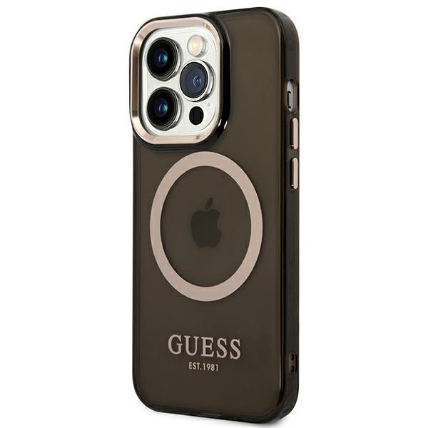 Guess iPhone 14 Pro Max Gold Outline Translucent MagSafe Σκληρή Θήκη με Πλαίσιο Σιλικόνης και MagSafe - Black - GUHMP14XHTCMK