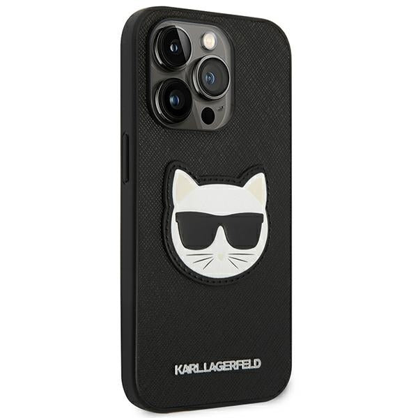Karl Lagerfeld iPhone 14 Pro Max - Saffiano Choupette Head Patch Σκληρή Θήκη με Επένδυση Συνθετικού Δέρματος και Πλαίσιο Σιλικόνης - Black - KLHCP14XSAPCHK