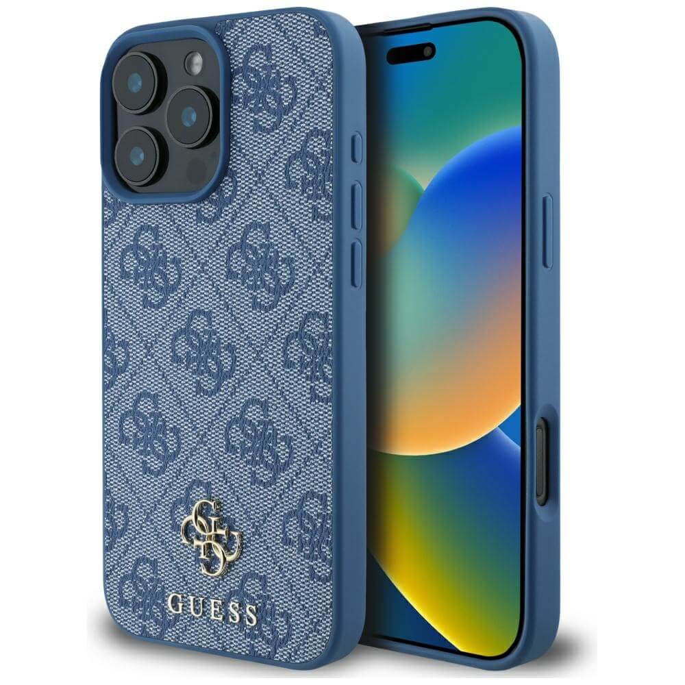 Guess iPhone 16 Pro Max - HC PU 4G Small 4G and Classic - MagSafe Σκληρή Θήκη με Επένδυση από Οικολογικό Δέρμα - Blue - GUHMP16XP4SM4MB