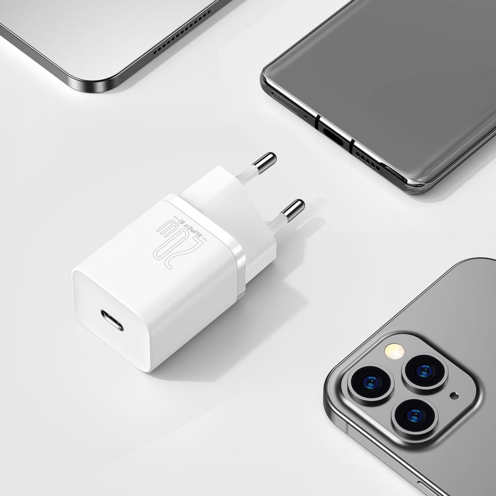 Baseus Super Si PD 20W Οικιακός Φορτιστής με Θύρα Type - C και καλώδιο Type - C to Lightning - White - TZCCSUP - B02
