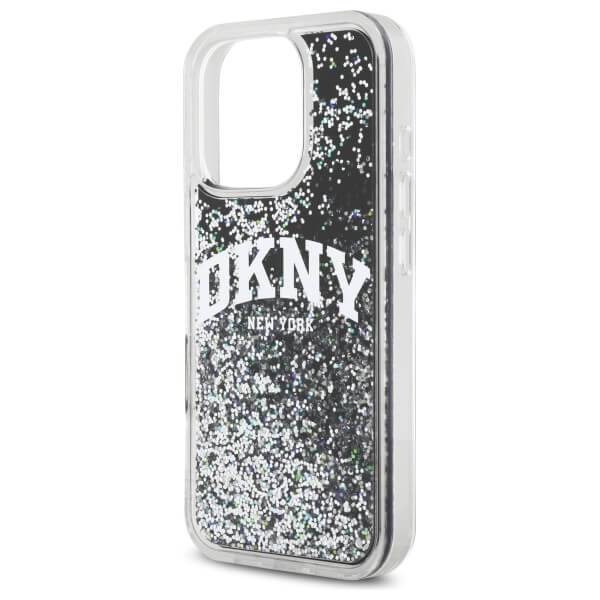 DKNY iPhone 16 - Liquid Glitter Arch Logo - Σκληρή Θήκη με Πλαίσιο Σιλικόνης - Black