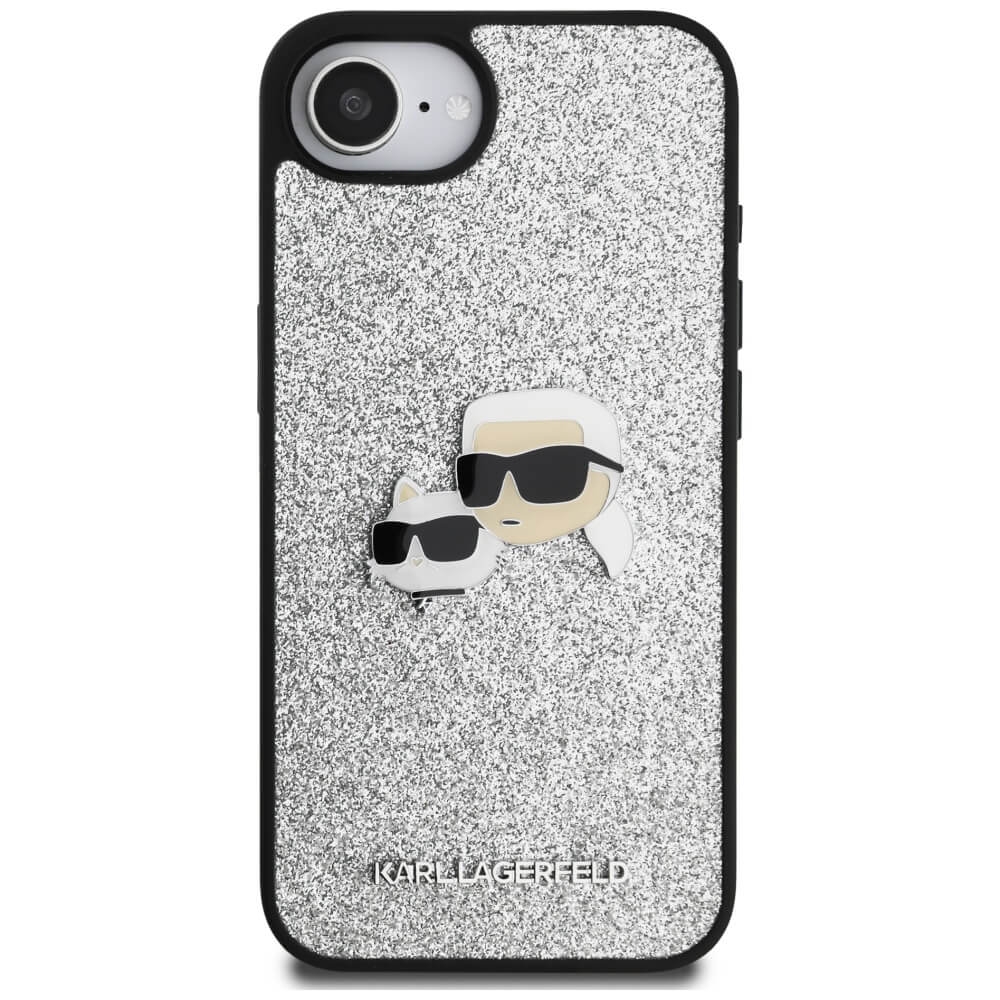 Karl Lagerfeld iPhone 16e - Fixed Glitter Ikonik Metal Pin - Σκληρή Θήκη με Πλαίσιο Σιλικόνης - Silver - KLHCPSE4PFGKCPS