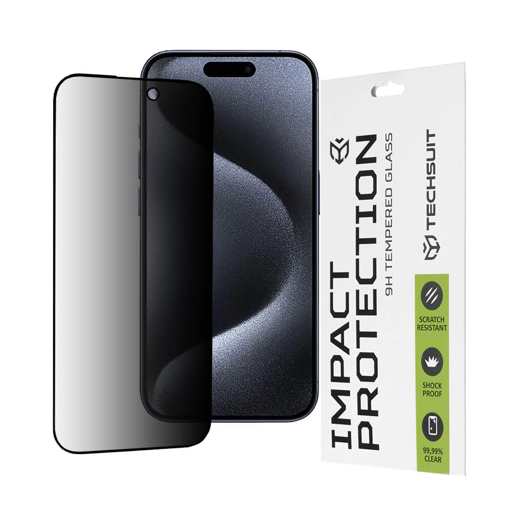 Techsuit iPhone 15 Pro 9H 111D Privacy 0.33mm Full Screen Full Glue Tempered Glass Αντιχαρακτικό Γυαλί Οθόνης - Black