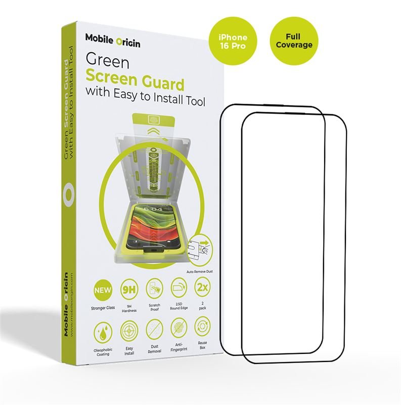 Mobile Origin iPhone 16 Pro Screen Guard Full Glue 9H Αντιχαρακτικό Γυαλί Οθόνης με Κιτ Εγκατάστασης - 2 Τεμάχια - Black