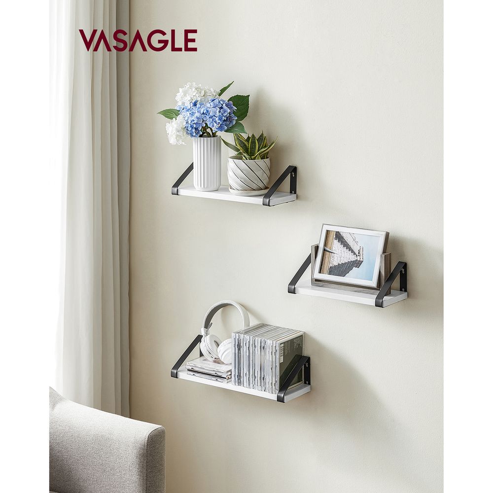 Vasagle Σετ με 3 Επιτοίχια Ράφια Διαφορετικού Μεγέθους - White / Black - LWS033B14