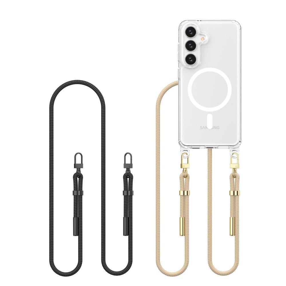 Tech - Protect Samsung Galaxy S25 Flexair Chain MagSafe Σκληρή Θήκη με Πλαίσιο Σιλικόνης και 2 Λουράκια - Διάφανη - Black / Taupe
