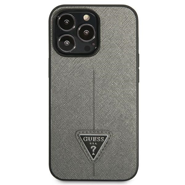 Guess iPhone 14 Pro Saffiano Σκληρή Θήκη με Πλαίσιο Σιλικόνης - Silver - GUHCP14LPSATLG