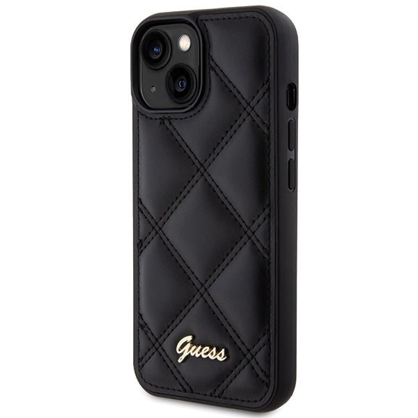 Guess iPhone 15 - Quilted Metal Logo Θήκη με Επένδυση Συνθετικού Δέρματος - Black - GUHCP15SPSQSQSK