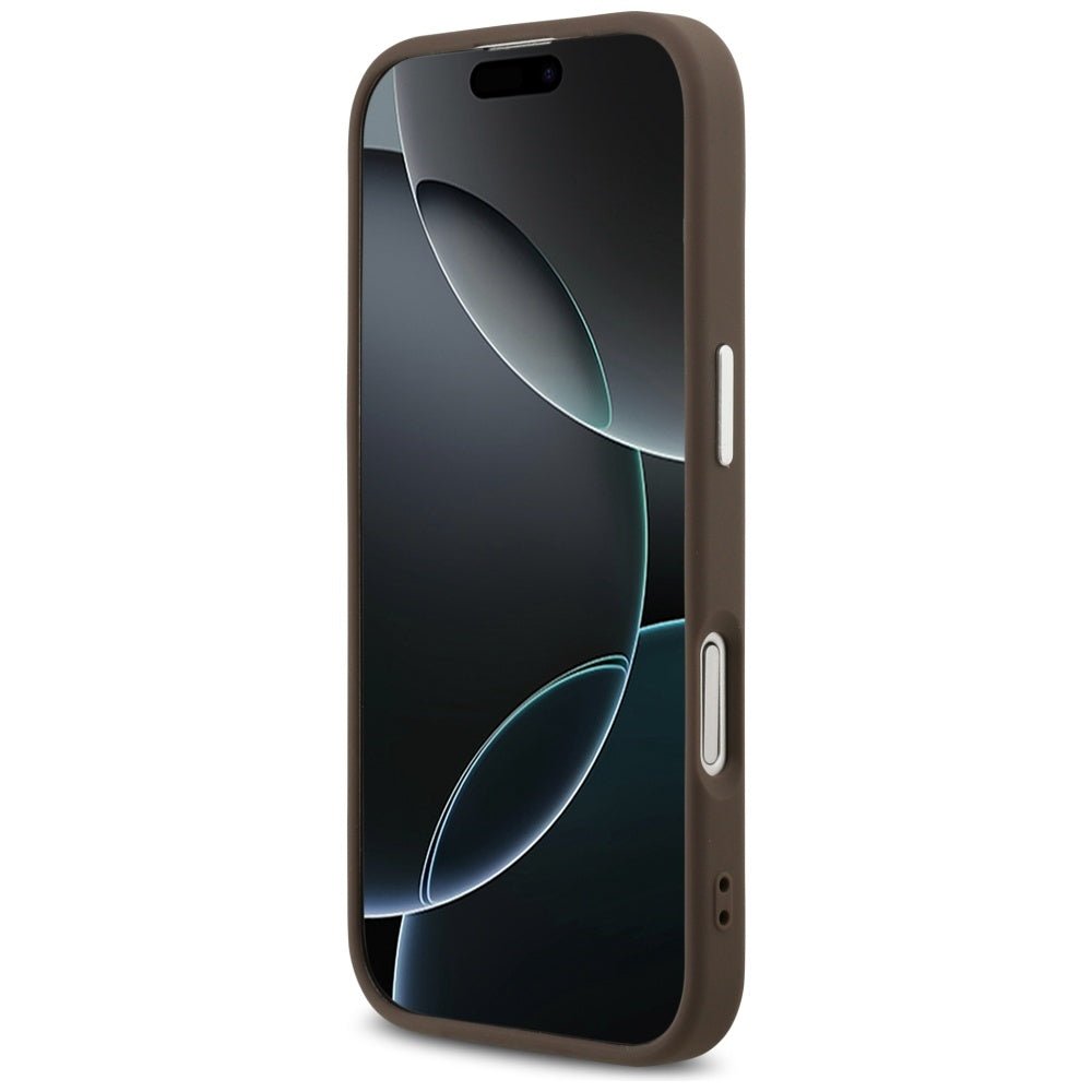 Guess iPhone 17 - 4G Classic Logo MagSafe - Σκληρή Θήκη με Πλαίσιο Σιλικόνης και Επένδυση Οικολογικού Δέρματος - Brown - GUHMP17SP4GSSMCW