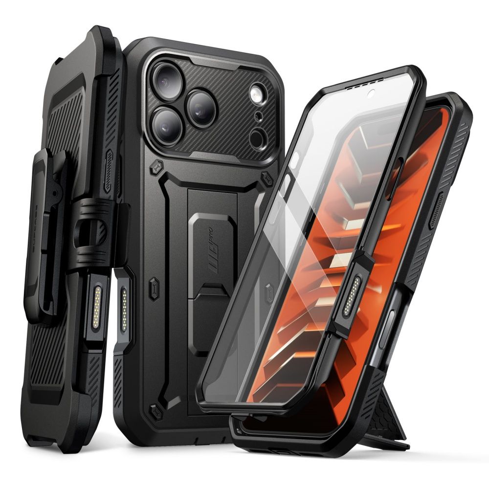 Supcase iPhone 18 Pro Max / iPhone 17 Pro Max - Σκληρή Θήκη με Προστασία Οθόνης και Stand - Unicorn Beetle Pro - Black