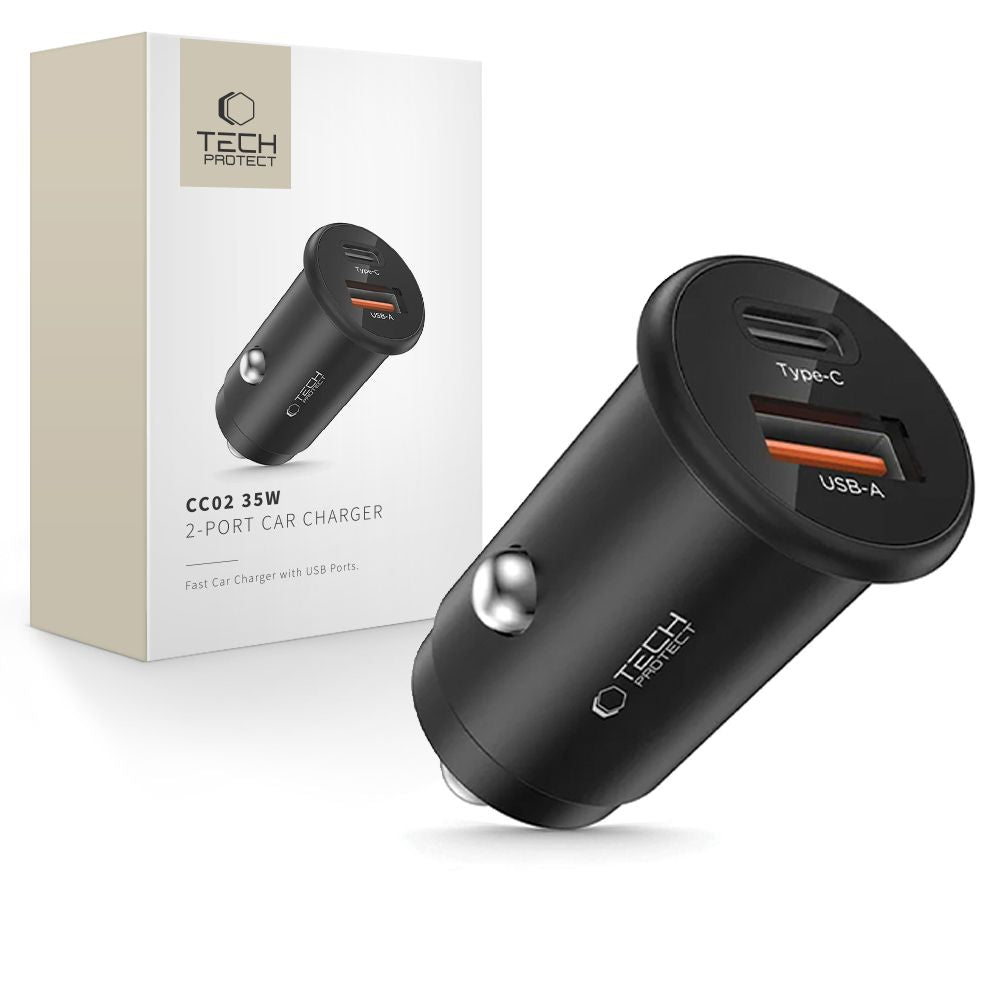 Tech - Protect CC02 PD35W Φορτιστής Αυτοκινήτου Γρήγορης Φόρτισης με 1 Θύρα Type - C και 1 Θύρα USB - Black