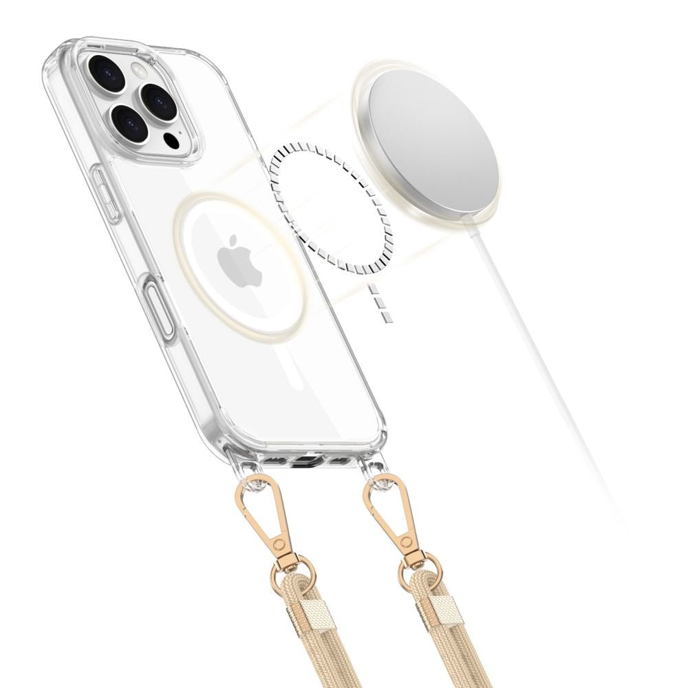 Tech - Protect iPhone 16 Pro Max Flexair Chain MagSafe Σκληρή Θήκη με Πλαίσιο Σιλικόνης και 2 Λουράκια - Διάφανη - Black / Beige