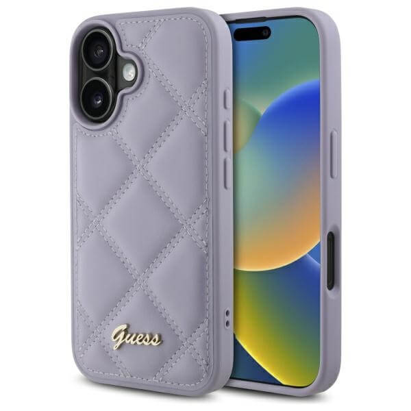 Guess iPhone 16 - Quiled Metal Logo Θήκη με Επένδυση Συνθετικού Δέρματος - Purple - GUHCP16SPSQSQSU