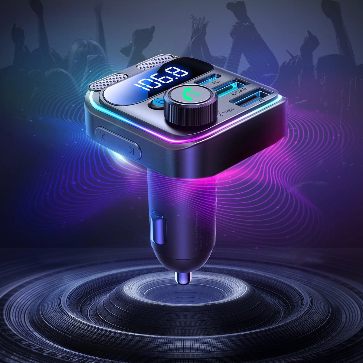Joyroom JR - CCB01 Bluetooth 5.3 FM Transmitter για Αναπαραγωγή Μουσικής / Κλήσεις / Φόρτιση Κινητών στο Αυτοκίνητο 48W - Black