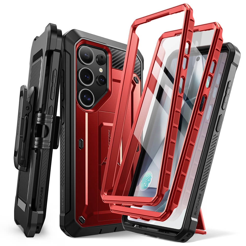 Supcase Samsung Galaxy S25 Ultra Unicorn Beetle Pro Σκληρή Θήκη με Προστασία Οθόνης και Stand - Metallic Red