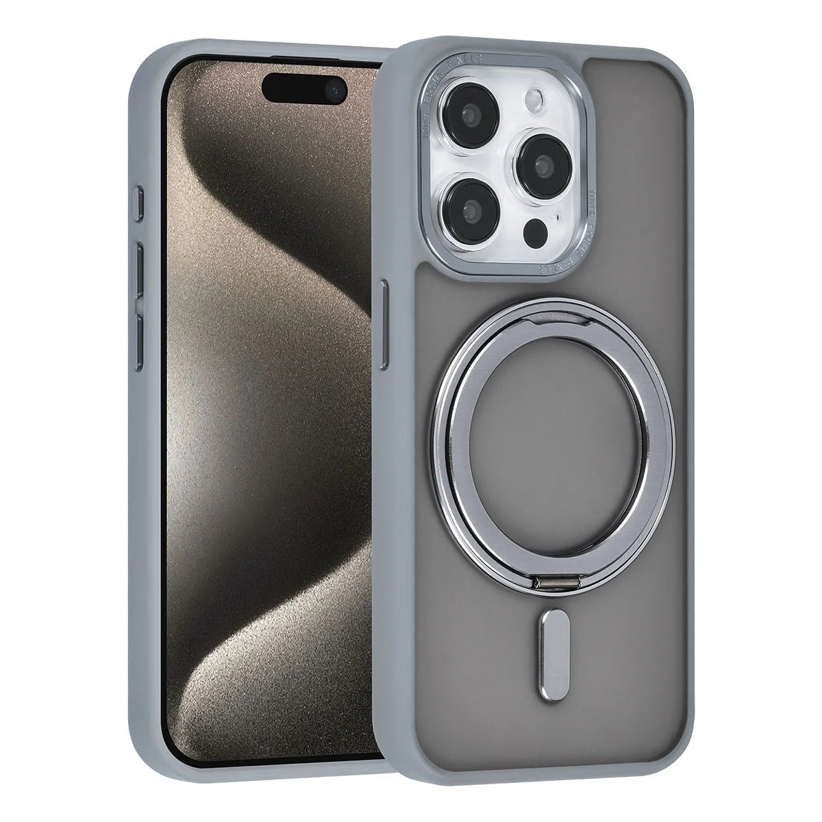 Tuniq iPhone 15 Pro - Σκληρή MagSafe Θήκη με Περιστρεφόμενο Δαχτυλίδι Συγκράτησης - Γκρι