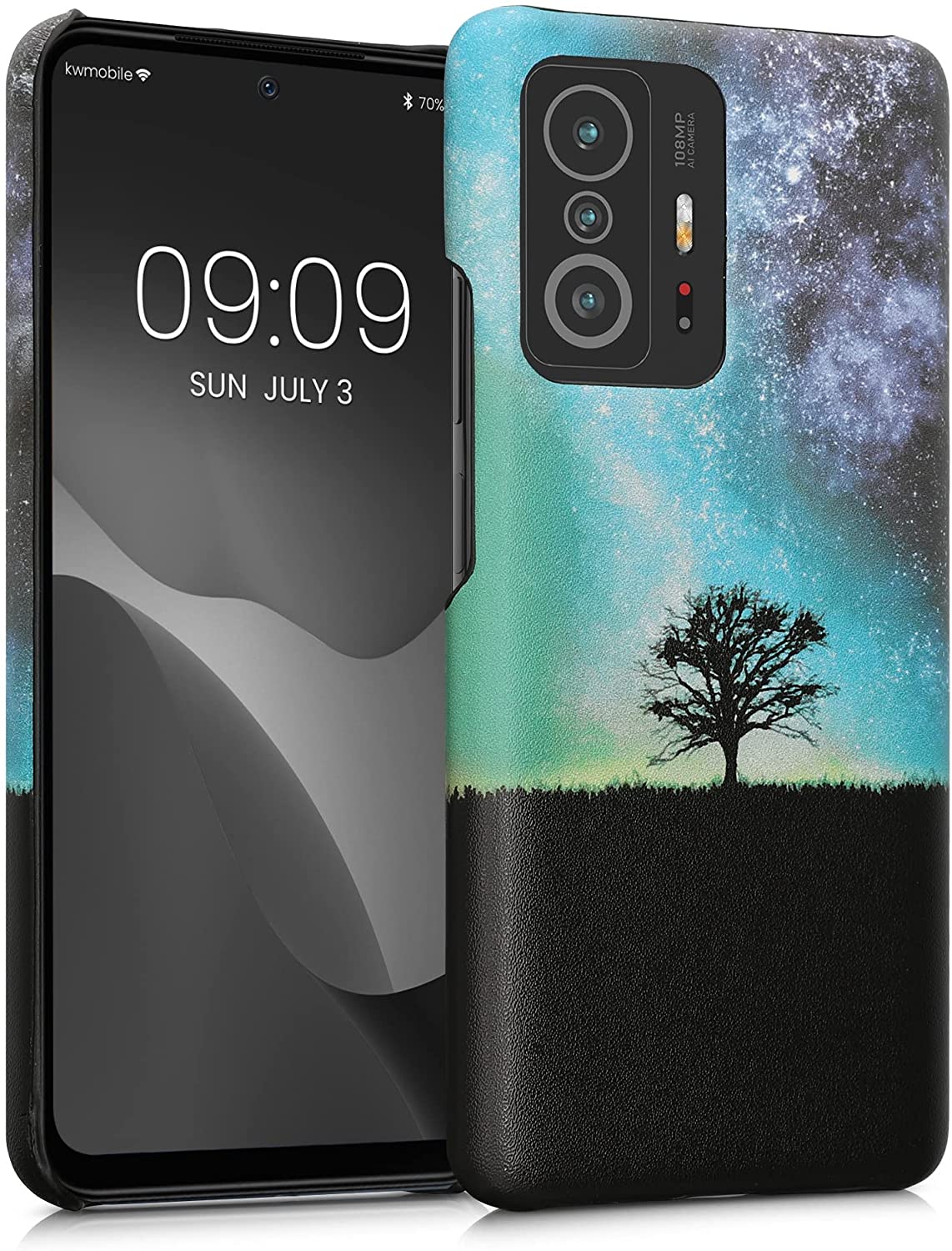 KW Xiaomi 11T / 11T Pro Σκληρή Θήκη με Επένδυση Συνθετικού Δέρματος - Design Galaxy Tree Meadow - Blue / Grey / Black - 57840.02