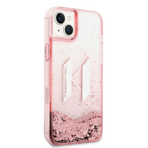 Karl Lagerfeld iPhone 14 Plus / 15 Plus - Liquid Glitter Big KL Σκληρή Θήκη με Πλαίσιο Σιλικόνης - Διάφανη / Pink - KLHCP14MLBKLCP