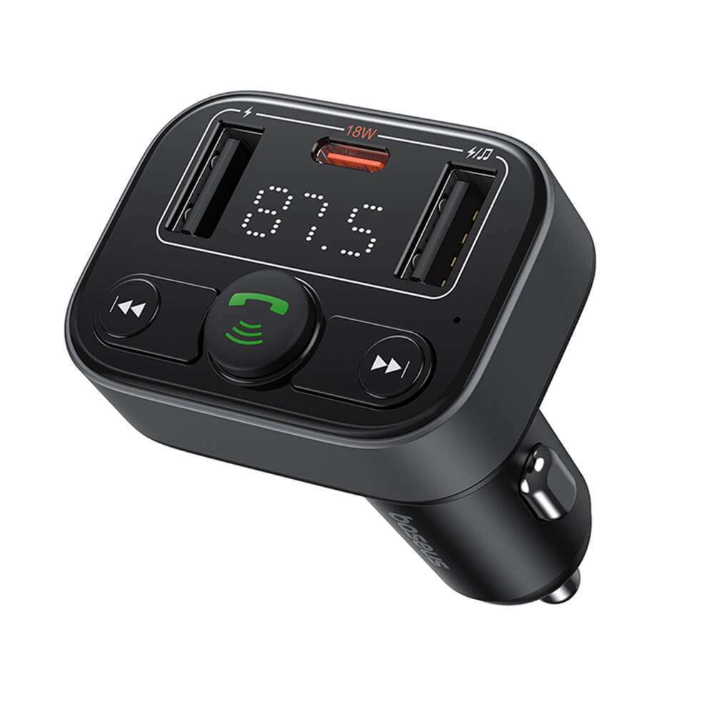 Baseus S - 09 Lite FM Transmitter με 2 Θύρες USB και 1 Θύρα Type - C για Αναπαραγωγή Μουσικής / Φόρτιση Κινητών στο Αυτοκίνητο - Cluster Black