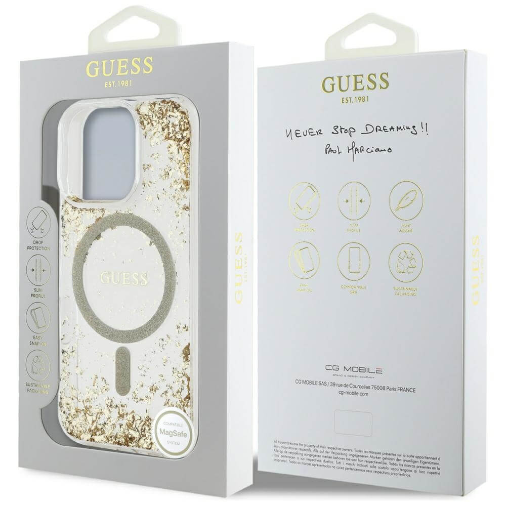 Guess iPhone 16 Pro - HC Resin Bottom Glitter - MagSafe Σκληρή Θήκη με Πλαίσιο Σιλικόνης - Gold - GUHMP16LRGRGED