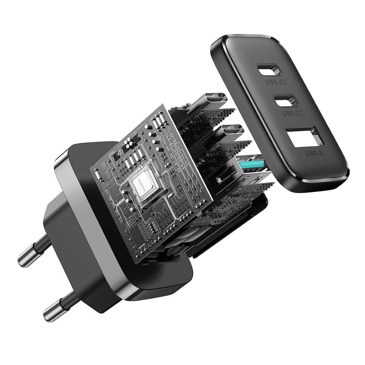 JOYROOM JR - TCF10 32W Οικιακός Φορτιστής Γρήγορης Φόρτισης με 2 Θύρες Type - C και 1 Θύρα USB - Black
