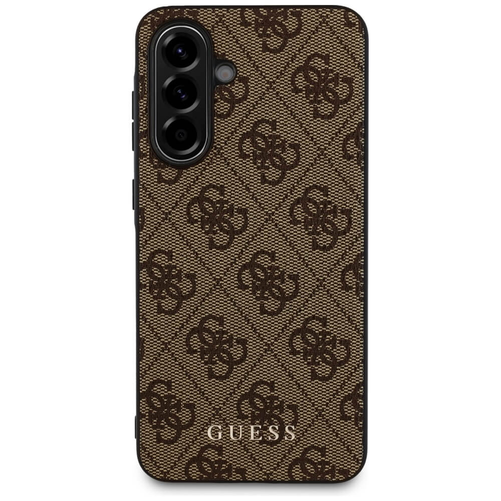 Guess Samsung Galaxy A36 5G - 4G Metal Gold Logo - Σκληρή Θήκη με Επένδυση Συνθετικού Δέρματος - Brown - GUHCSA36G4GFBR