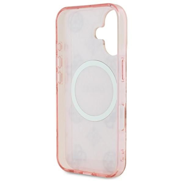 Guess iPhone 16 - IML Peony On 4G Background - MagSafe Θήκη με Επένδυση Συνθετικού Δέρματος - Pink - GUHMP16SH4PYEEP