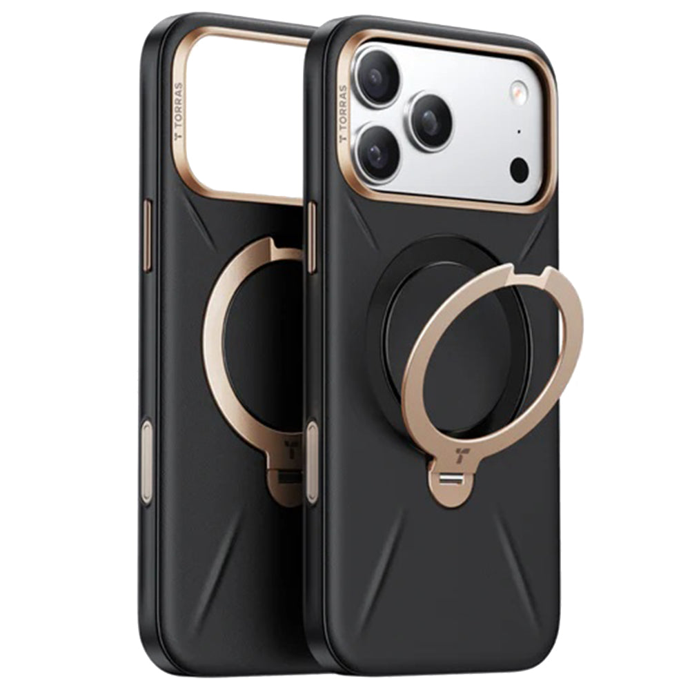 Torras iPhone 17 Pro Max - Σκληρή θήκη με Περιστρεφόμενο Stand / MagSafe - QPRO Leather Series - Black