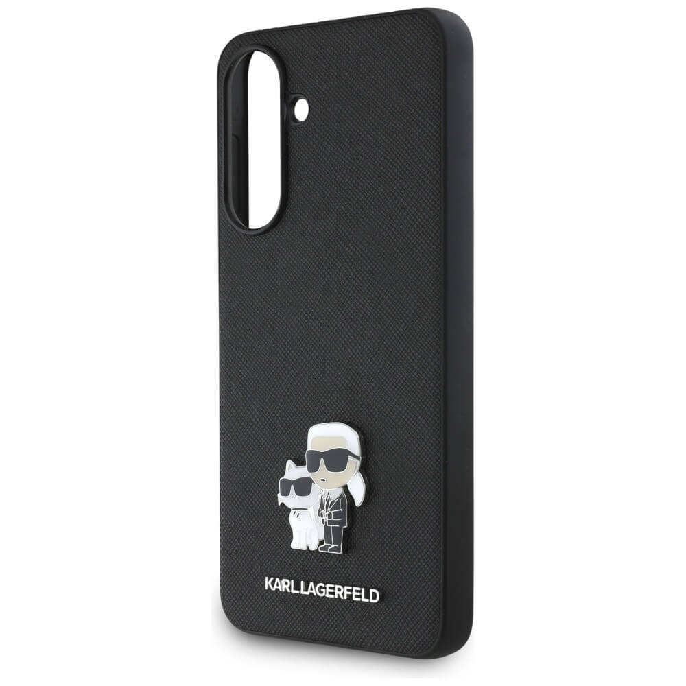 Karl Lagerfeld Samsung Galaxy A56 5G Saffiano Karl and Choupette Metal Logo Σκληρή Θήκη με Επένδυση Συνθετικού Δέρματος - Black - KLHCSA56PSAKCMPK