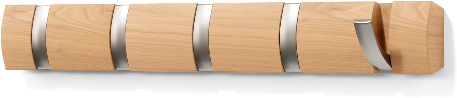 Umbra Flip Επιτοίχια Ξύλινη Κρεμάστρα με 5 Γάντζους - Natural