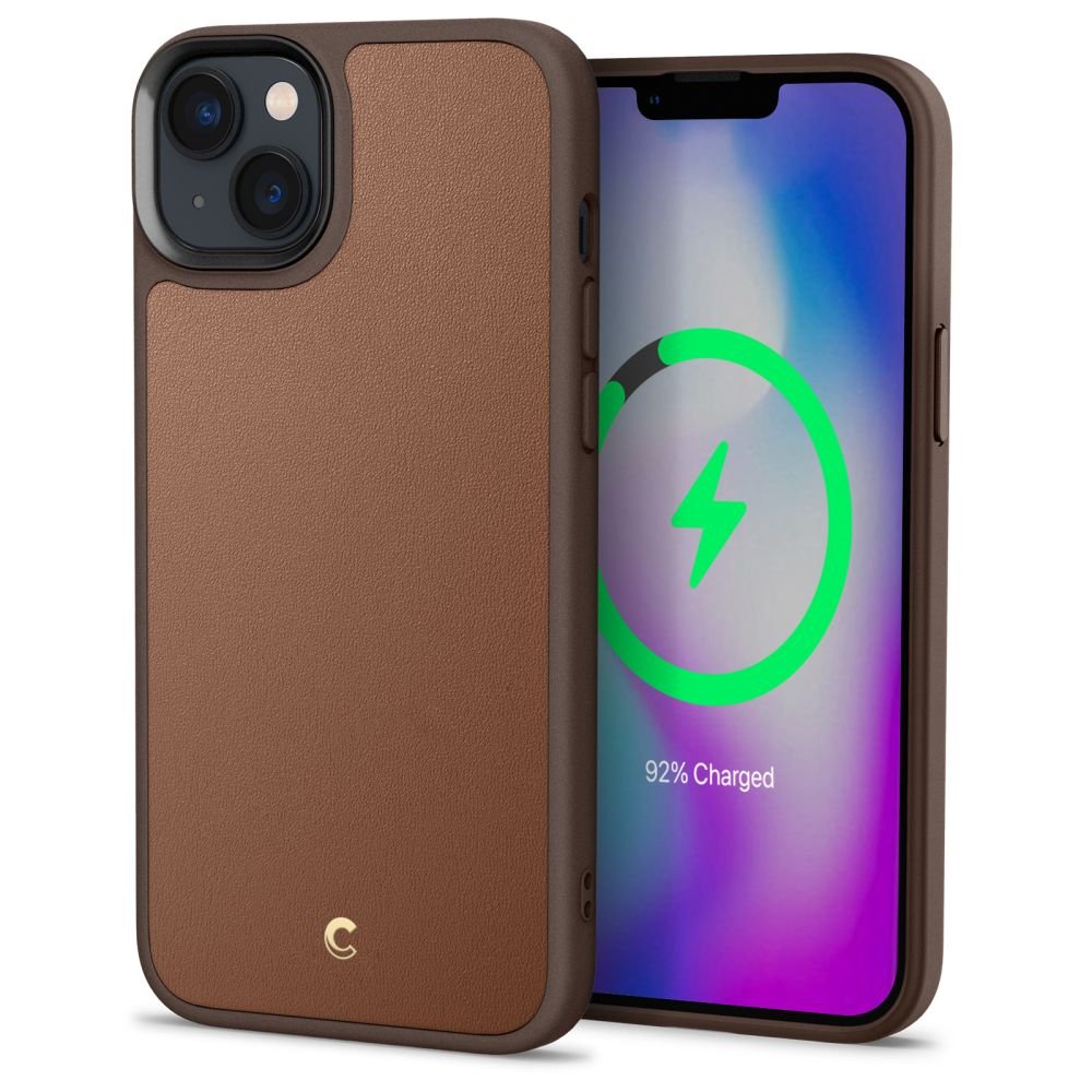 Spigen Cyrill iPhone 14 Plus / iPhone 15 Plus Kajuk Mag Θήκη με Επένδυση Συνθετικού Δέρματος και MagSafe - Saddle Brown