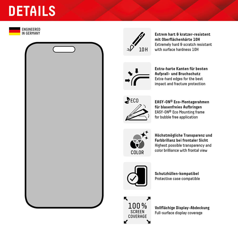 Displex iPhone 16 - Premium Προστασία Οθόνης - Privacy Full Screen Αντιχαρακτικό Γυαλί Tempered Glass - Black