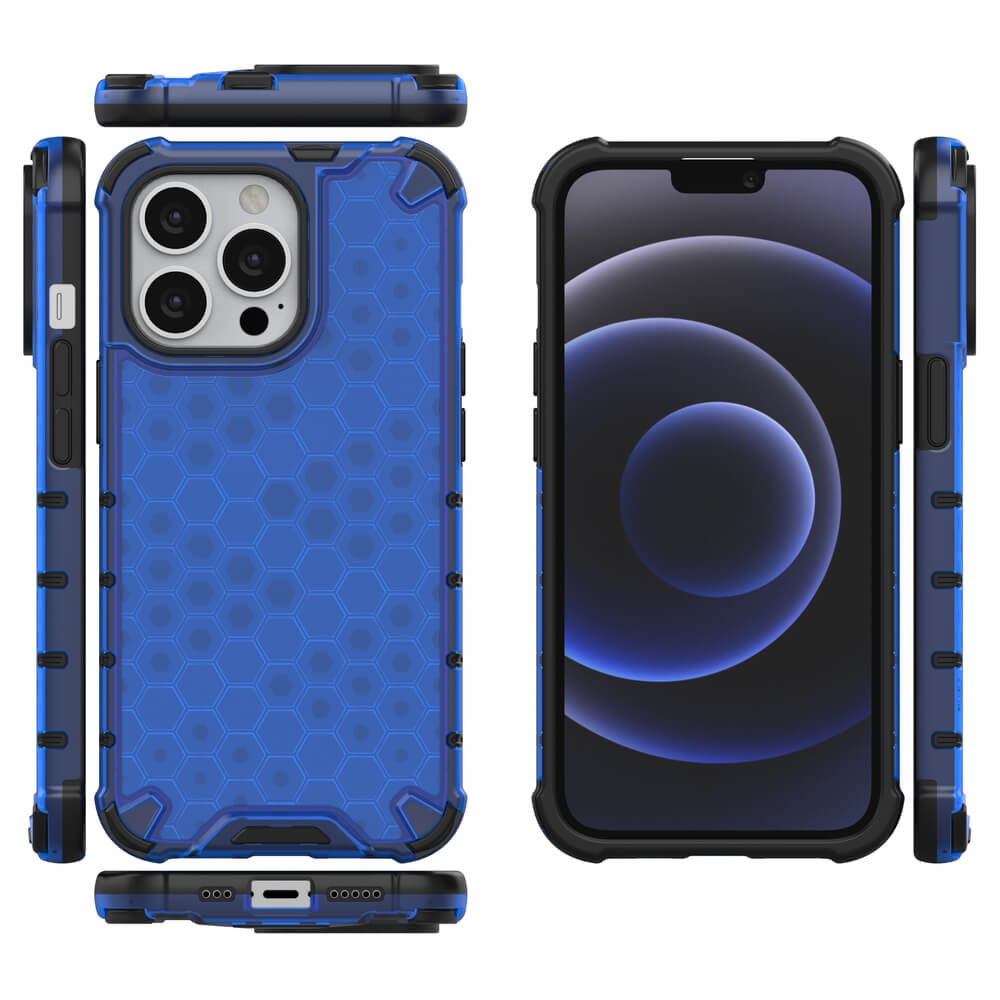 OEM iPhone 13 Pro Honeycomb Σκληρή Θήκη με Πλαίσιο Σιλικόνης - Blue