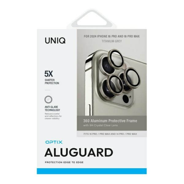 Uniq iPhone 16 Pro / 16 Pro Max Optix Aluminium Camera Lens Protector Αντιχαρακτικό Γυαλί για την Κάμερα - Grey