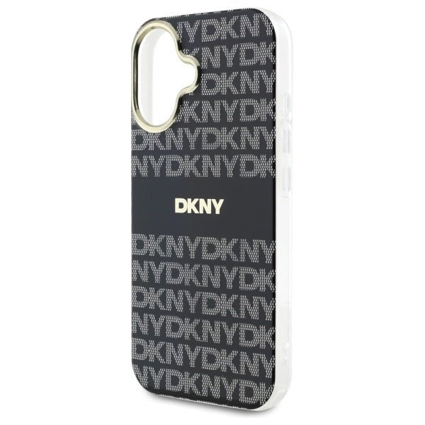 DKNY iPhone 16 - Repeat Texture Pattern With Stripe - MagSafe Σκληρή Θήκη με Πλαίσιο Σιλικόνης - Black