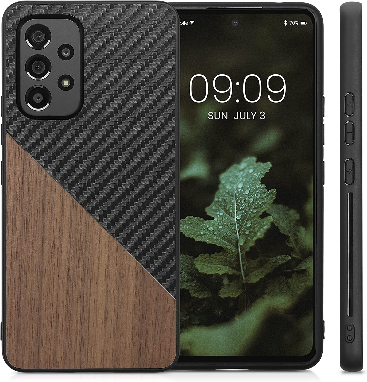 KW Samsung Galaxy A53 5G Θήκη από Φυσικό Ξύλο και Carbon - Dark Brown / Black - 58673.01