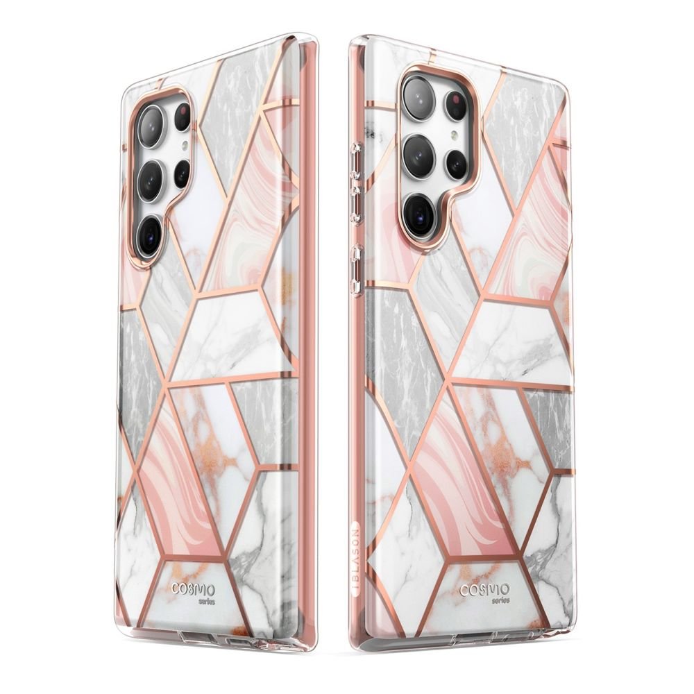 i - Blason Samsung Galaxy S23 Ultra Cosmo Σκληρή Θήκη με Πλαίσιο Σιλικόνης και Προστασία Οθόνης - Marble Pink
