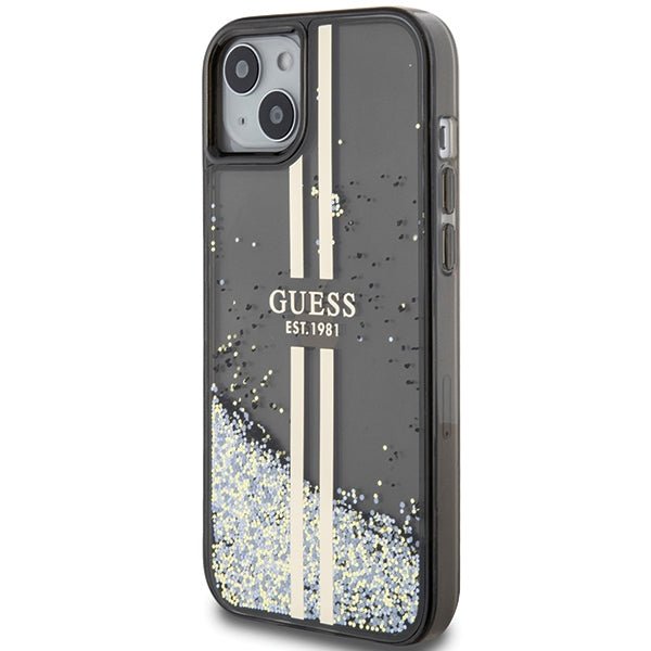 Guess iPhone 15 Liquid Glitter Gold Stripes Σκληρή Θήκη με Πλαίσιο Σιλικόνης - Black - GUHCP15SLFCSEGK