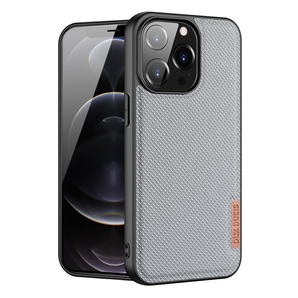 Dux Ducis iPhone 13 Pro Fino Series Σκληρή Θήκη με Πλαίσιο Σιλικόνης και Επένδυση από Ύφασμα - Grey