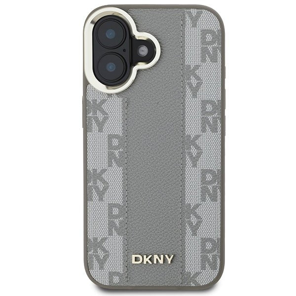 DKNY iPhone 16 - Checkered Pattern - MagSafe Σκληρή Θήκη με Επένδυση Συνθετικού Δέρματος - Beige