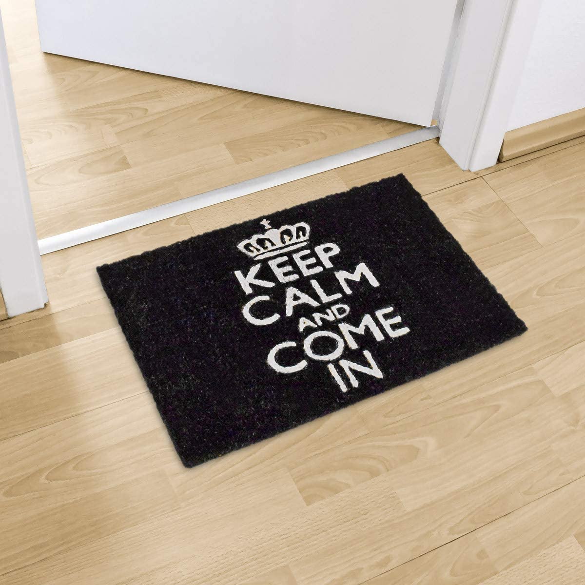 Relaxdays Χαλάκι Πόρτας από Ίνες Καρύδας Design Keep Calm And Come In - 60 x 40 cm - Black - 4052025177591