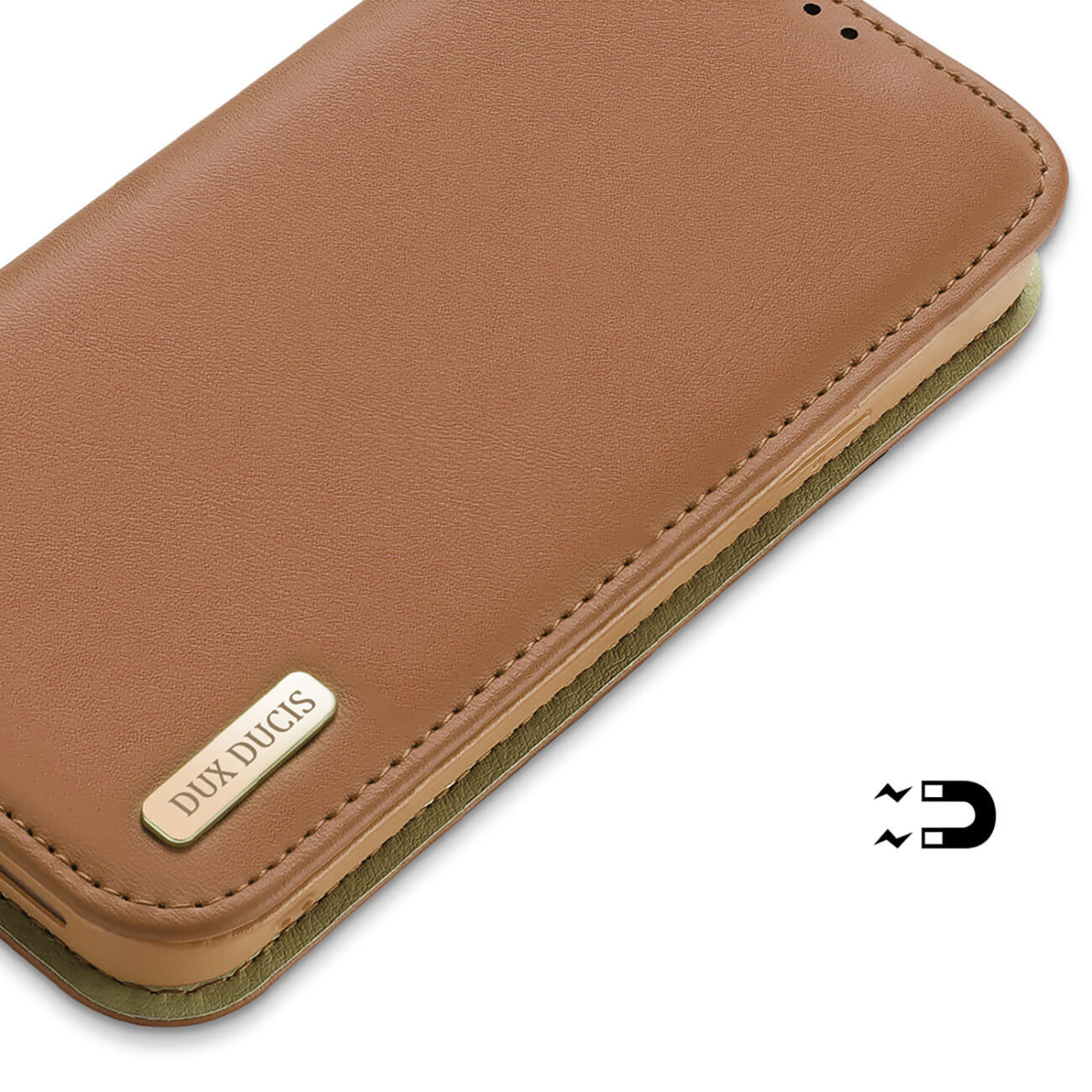 Dux Ducis iPhone 14 Plus Hivo Θήκη Πορτοφόλι Stand από Γνήσιο Δέρμα - Brown