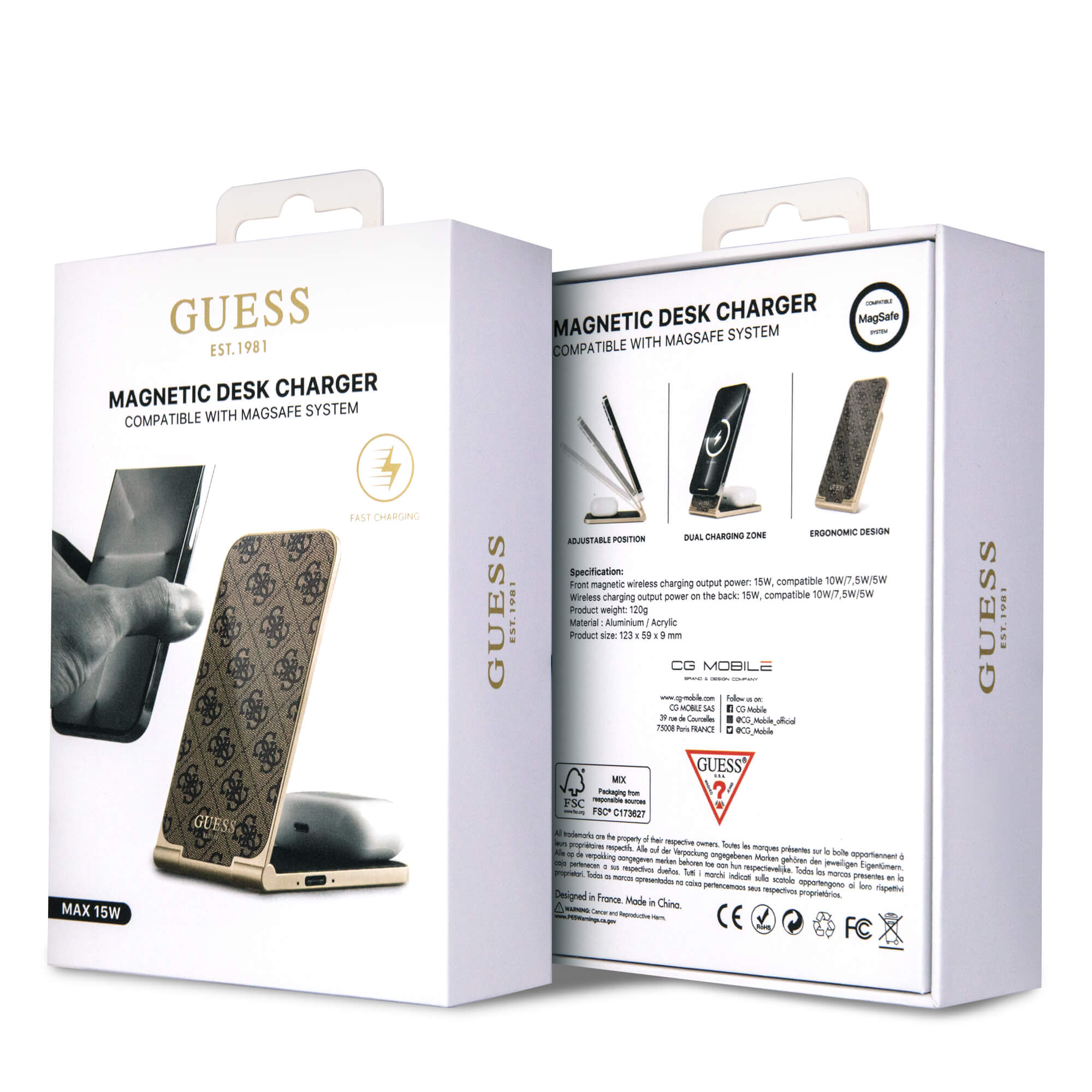 Guess MagSafe Pattern 2in1 15W Πτυσσόμενος Ασύρματος Φορτιστής MagSafe - Brown